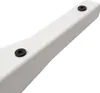 A close-up view of a white desk frame with two black rubber feet. Podgląd zdjęcia produktu