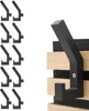 A product shot displaying multiple black coat hooks on the left and a close-up view of one hook mounted on a wooden and felt backing on the right. Produktbild-Vorschau