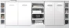 A white high-gloss cabinet set with multiple shelves and doors, displayed in a studio setting against a white background. Voir les images du produit
