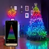 A decorated Christmas tree with multicolor lights and a smartphone displaying a light pattern. Produktbild-Vorschau