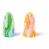 Two colorful earplugs are shown against a white background. Produktbild-Vorschau