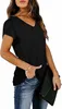 ASKSA Damen V-Ausschnitt Kurzarm T-Shirt Blütenblatt Ärmel Produktbild-Vorschau 3