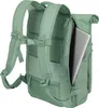 Back view of a green roll-top backpack with a laptop partially visible in a side pocket. Anteprima dell’immagine prodotto
