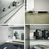 A collage of four close-up images showing different details of a white TV stand. Produktbild-Vorschau