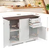 A kitchen sideboard with dimensions shown, placed in a kitchen setting. Produktbild-Vorschau