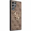 A close-up, side view of a phone case with a repeating Guess logo pattern and a prominent gold Guess logo. Produktbild-Vorschau