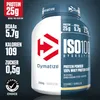 A product shot of a Dymatize ISO 100 Hydrolyzed Whey Protein powder container, with nutritional information displayed on the left side. Produktbild-Vorschau