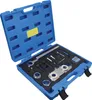 A blue plastic case containing a set of silver and black automotive engine timing tools, laid out in custom foam cutouts. Náhľad obrázku produktu