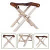 The Living Store Tabouret pliant cuir véritable et bois Voir les images du produit 10