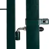 Close-up of a dark green metal gate hinge and latch mechanism. Produktbild-Vorschau