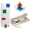 A white Lego pencil case with Lego bricks and a minifigure, and an open pencil case showing contents. Produktbild-Vorschau