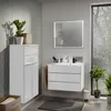 A modern bathroom vanity with a sink, mirror, and storage cabinet. Produktbild-Vorschau