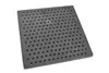 A square cast iron grate with many small holes, placed on a white background. Produktbild-Vorschau