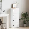 A white four-door cabinet is shown in a room with a desk and a plant. Voir les images du produit