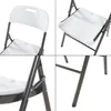 Collage of four images showing different angles of a white folding chair with a gray metal frame. Podgląd zdjęcia produktu
