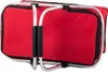 A red shopping or picnic basket with a silver frame and black handles. Náhled obrázku produktu