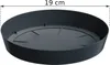 A dark gray plant saucer is shown from a slightly elevated angle against a white background. A measurement line indicates 19 cm across the top of the saucer. Náhled obrázku produktu
