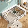 A child's bedroom with a white floor bed, decorated with stars and a height chart. Voir les images du produit