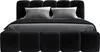 A black upholstered bed frame with a headboard and footboard, shown against a white background. Produktbild-Vorschau