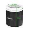 A black and white inflatable tub with dimensions indicated by green lines and text. Produktbild-Vorschau