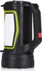A black and green flashlight with a white panel and a red button, shown against a white background. Podgląd zdjęcia produktu