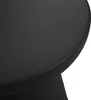 A close-up view of the edge of a round, black table. Produktbild-Vorschau