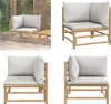 vidaXL Garten Ecksofa mit Hellgrauen Kissen Bambus - Garten Produktbild-Vorschau 1