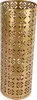 A tall, cylindrical gold umbrella stand with a decorative cut-out pattern. Náhled obrázku produktu