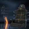 A gaming chair is shown with diagrams illustrating ergonomic support for the spine, neck, and shoulders. Náhled obrázku produktu