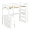 A white loft bed with a desk and shelves underneath, shown against a white background. Náhled obrázku produktu
