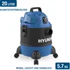 A blue and black Hyundai wet and dry vacuum cleaner is shown from the front on a white background. Produktbild-Vorschau