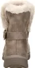 The back view of a single brown boot with faux fur trim. Voir les images du produit