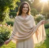 Sciarpa in cashmere da donna, 200x70 cm, color beige Anteprima dell’immagine prodotto 3