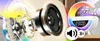 A collage of images showing the internal components of a speaker, a close-up of a speaker driver, and a bedside lamp with a clock and Bluetooth symbol. Podgląd zdjęcia produktu