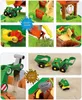 A collage of images showing a John Deere farm-themed sand and water play table with accessories and toy vehicles. Produktbild-Vorschau