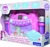 The image shows the retail packaging of a pink and purple children's karaoke player with a unicorn design. The packaging displays various features and branding. Produktbild-Vorschau