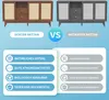 A comparison of real rattan and imitation rattan furniture, showing two sideboards and listing their respective pros and cons. Voir les images du produit