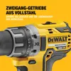 Close-up of a yellow and black DeWALT cordless drill with text overlays highlighting its features. Anteprima dell’immagine prodotto