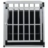 A front view of a dog crate with a silver metal frame and black panels. Náhľad obrázku produktu