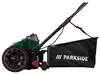 A close-up side view of a cordless lawnmower. Produktbild-Vorschau