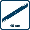 A graphic representation of a lawnmower blade with dimensions. Voir les images du produit