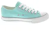 A side view of a single aqua-colored sneaker with white laces and a white sole, isolated on a white background. Produktbild-Vorschau