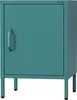 A teal metal cabinet with a single door and a handle, standing on four legs. Náhled obrázku produktu