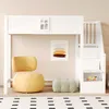 A child's bedroom with a white loft bed, a yellow beanbag chair, and a green ottoman. Náhled obrázku produktu