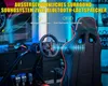 A gaming cockpit setup with a racing wheel, pedals, and a gaming chair, featuring visual representations of Bluetooth speakers and surround sound. Produktbild-Vorschau