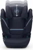 A close-up front view of a navy blue car seat with adjustable headrest. Náhľad obrázku produktu