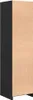A tall, narrow wardrobe with a black wood-grain finish on the left and a light brown wood-grain finish on the right. Produktbild-Vorschau