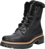 A black leather boot with fur lining and laces, shown against a white background. Voir les images du produit