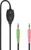 A black headset cable with a volume control and two audio jacks (green and pink) against a white background. Anteprima dell’immagine prodotto
