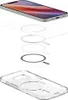 An exploded view of an iPhone case and its components, including a clear case, magnetic rings, and a phone. Produktbild-Vorschau